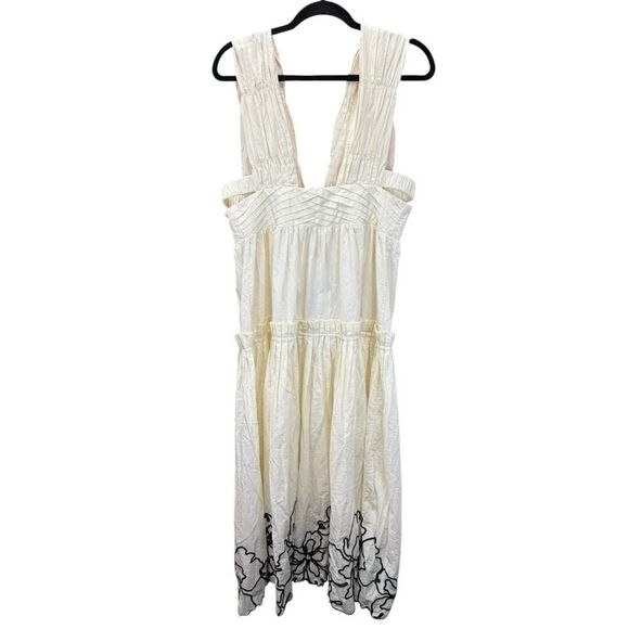 New Anthropologie Forever That Girl Tiered Deep V Cream Embroidered Dress L - Picture 6 of 12